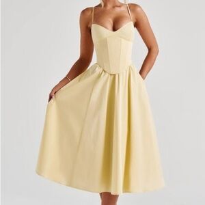 Yellow Bustier-Style Midi Dress – Elegant Summer Sundress Bridal Guest